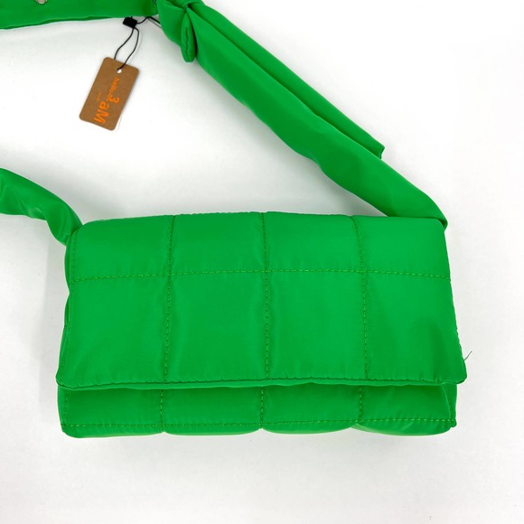 Handbag Womens Small Green Nylon Quilted Crossbody Bag Bright Kelly Adjustable - Picture 4 of 14
